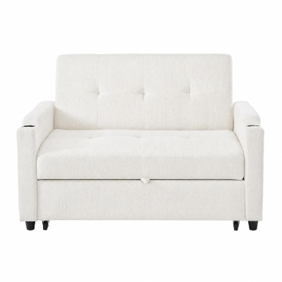 Convertible Sofa Bed with Adjustable Backrest, 135L x 173W x 58H cm, Off White