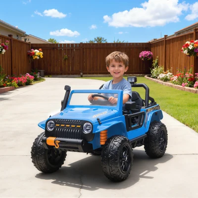 AIYAPLAY Elektrofahrzeug für Kinder, 12V Batterie, mit Eltern-Kind-Sitz, fernsteuerbar, Musik, Hupe, LED-Lichter, 3-8 Jahre, Blau
