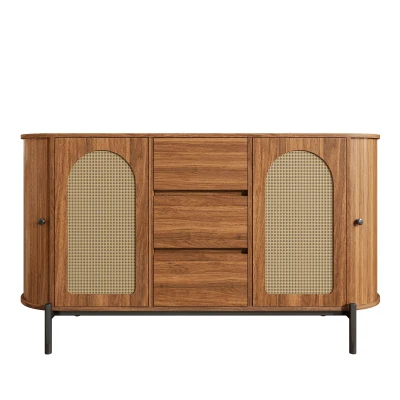 Spacious Sideboard with 3 Drawers and Adjustable Shelves, 140L x 38W x 77.5H cm, Walnut