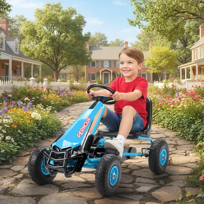 AIYAPLAY Pedal-Gokart für Kinder, höhenverstellbarer Sitz, EVA-Räder, Bremse, Kupplung, 3-8 Jahre, Blau