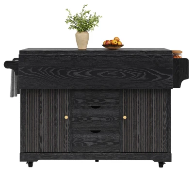 Foldable Serving Trolley with Ample Hidden Storage, 142.5L x 40W x 95H cm, Black