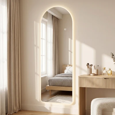 HOMCOM Espelho de Parede Arqueado com Luz LED, 120x40 cm, Sem Moldura, 3 Temperaturas de Cor, Brilho Ajustável, Transparente