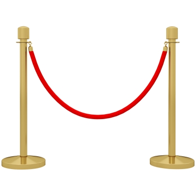HOMCOM Juego de 2 Postes Separadores de Acero Inoxidable con Cuerda de Terciopelo Roja de 1,5 m y Base Rellenable Dorado