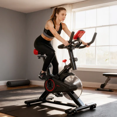 HOMCOM Bicicleta Estática Ciclo Indoor con Pantalla LCD Pulsómetro Sillín y Manillar Ajustables en Altura Volante de Inercia de 6 kg Resistencia Regulable Soporte para Teléfono y Ruedas Negro y Rojo