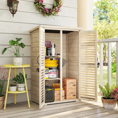 Outsunny Caseta de Jardín de Madera 75x50x118 cm Armario para Almacenaje de Herramientas con 2 Estantes y 2 Puertas Natural
