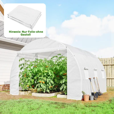Outsunny Gewächshausfolie 3 x 3 m, wasserdicht Polyethylenfolie mit Rolltür, 6 Fenster, UV Schutz NUR Folie Weiß