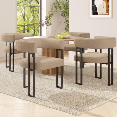 4-Piece Dining Chairs with Lamb Fleece Upholstery, 51.5L x 54W x 72H cm, Brown