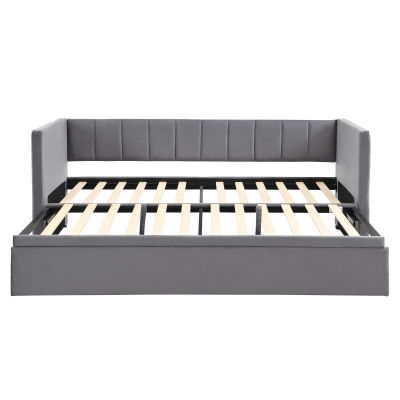 Space-Saving Daybed with Pull-Out Trundle, 200L x 140W x 100H cm, Grey