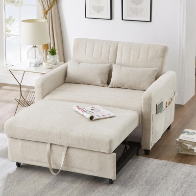 Adjustable Sofa Bed with 3-Level Backrest, 112L x 169W x 59H cm, Beige