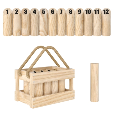 SPORTNOW Wikingerspiel Wurfspiel Holz Kubb Wikingerspiel mit 12 Skittles 1 Stock Transportbox für Familie Gruppen