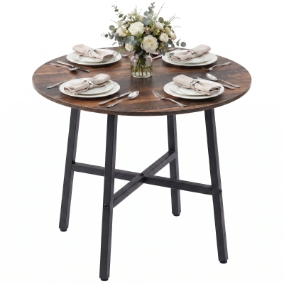 HOMCOM 85cm Round Dining Table Steel Legs Rustic Brown