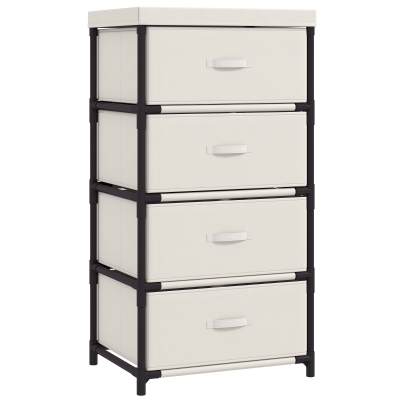 HOMCOM Commode 4 Tiroirs Tissu Acier Beige Salon Bureau Dressing