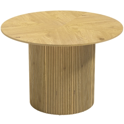 HOMCOM Mesa de Jantar Redonda Moderna para 4-6 Pessoas, Mesa de Cozinha de 110 cm com Base Cilíndrica Canelada, Carvalho