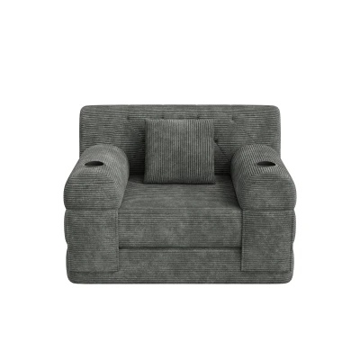 1-Seater Sleeper Sofa with Metal Frame and High-Density Foam, 107L x 80W x 81H cm, Dark Gray