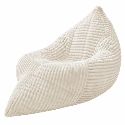 3-in-1 Convertible Bean Bag with Soft Ribbed Corduroy Cover, 180L x 125W cm, White