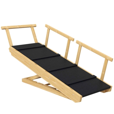PawHut Hunderampe, höhenverstellbar, klappbar, Geländer, für Hunde bis 40kg, Holzrahmen, 85 x 40 x 61 cm, Schwarz