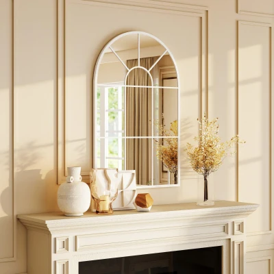 HOMCOM Arched Grid Mirror 90x61cm White