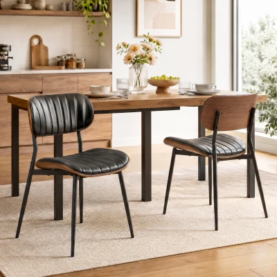 HOMCOM Esszimmerstühle 2er Set Küchenstühle Moderne Polsterstuhl mit Sitzfläche aus Kunstleder, Geschwungener Rückenlehne