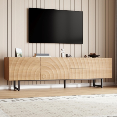 Practical TV Cabinet with 2-Door Cabinet and 2 Drawers, 180L x 38W x 51.5H cm, Wood