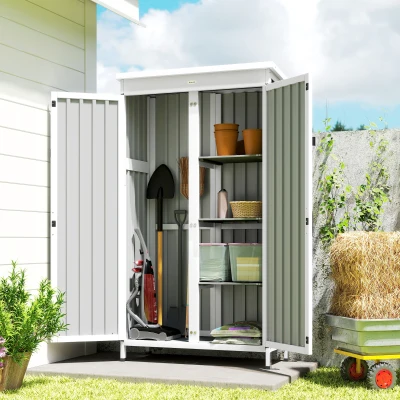 Outsunny Caseta de Jardín de Madera y Acero 94x43x166 cm Armario para Herramientas con 2 Estantes Ajuatables y 2 Puertas Negro