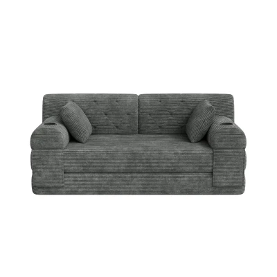 Corduroy Convertible Sofa Bed with Metal Frame and High-Density Foam, 168L x 80W x 81H cm, Dark Gray
