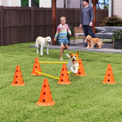 PawHut Agility Set Hunde 3-teiliges Agility-Ausrüstung für Hundetraining Steckhürdenset mit 6 Kegel 3 Hürden Tragetasche