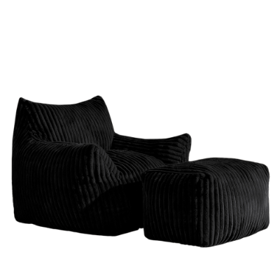Ergonomic Lazy Sofa with High-Density Shredded Foam, 103L x 90W x 70H cm, Black