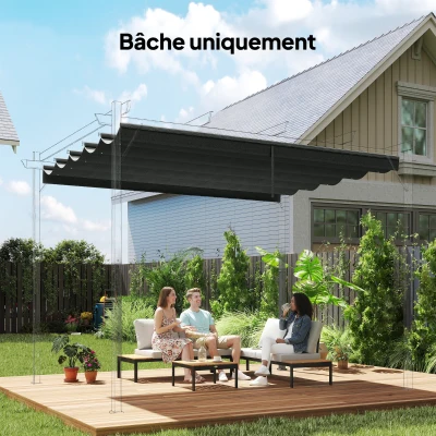 Outsunny Toile Pergola Rétractable 3x3m Gris