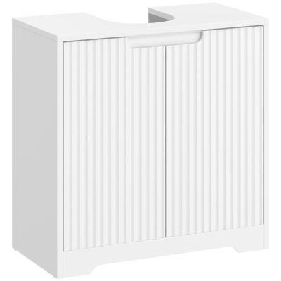 HOMCOM Mueble Bajo Lavabo con Puertas de Cierre Suave y Diseño Acanalado 2 Estantes para Lavabo con o sin Pedestal Blanco