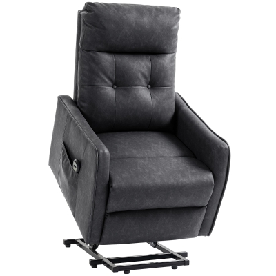 HOMCOM Sillón Relax Reclinable Eléctrico Levanta Personas de Cuero PU Control Remoto Asiento con Resorte Reposapiés Gris
