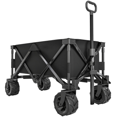 Carucior plaja pliabil cu roti fata pivotante 360° si maner telescopic 108x55x55 cm negru