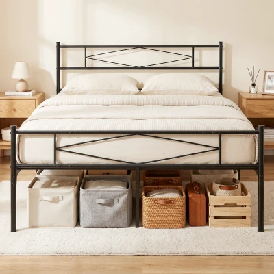 HOMCOM Double Metal Bed Frame 32cm Storage Black 4ft6