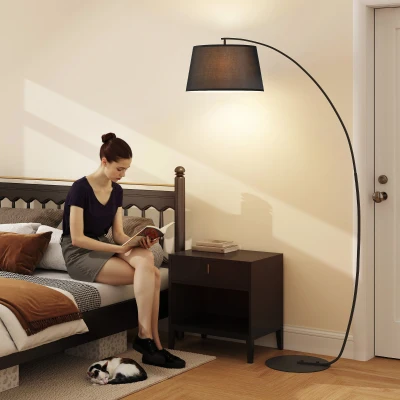 HOMCOM Lámpara de Pie Arco con Pantalla de Tela para Salón con Casquillo E27 (Bombilla no Incluida) Interruptor de Pedal Negro