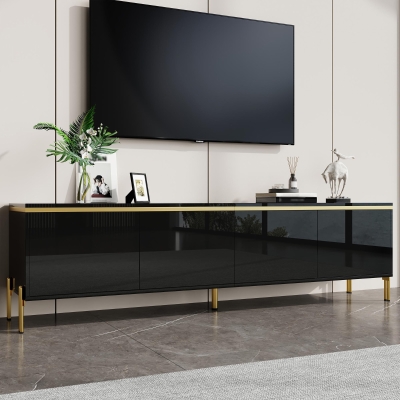 Spacious TV Stand with 4-Door Storage, 170L x 38W x 50H cm, Black