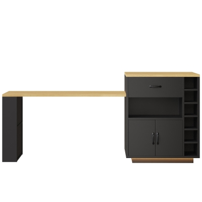 Extendable Kitchen Island with Dining Table, 141L x 70W x 101.5H cm, Black