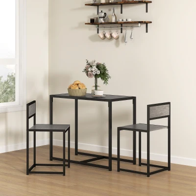 HOMCOM 3-teiliges Bartisch-Set Hochtisch-Set 3-teilig, 2 Stühle, 1 Tisch, 90 cm x 47 cm x 76  cm, Grau