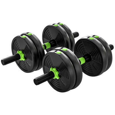 SPORTNOW 3-in-1 Adjustable Dumbbell Barbell Set 15kg Home Gym Green