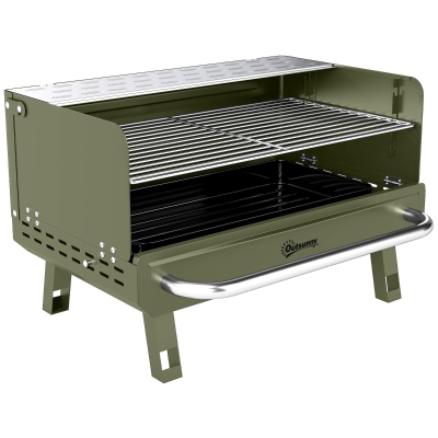 Outsunny Barbacoa de Carbón Plegable 52x37x31,8 cm con Rejilla Ajustable Estante Lateral Plegable y Bandeja Extraíble Verde