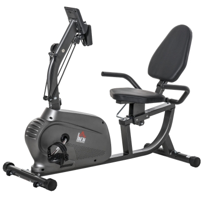 HOMCOM Bicicleta Estática con Respaldo de 8 Niveles de Resistencia con Volante Asiento Ajustable, Pantalla LCD y Soporte