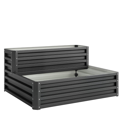 Outsunny Jardinera Exterior de Acero con Diseño de Escalera para Cultivos Plantas Flores 120x101x58 cm Gris Oscuro