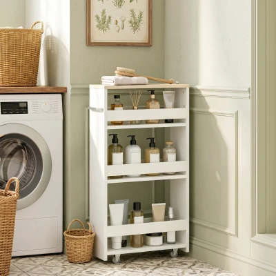 Kleankin 3-Tier Rolling Storage Cart with Handle White