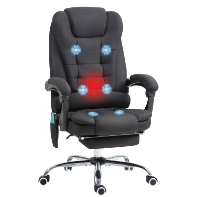 Vinsetto Bureaustoel met Massage- en Verwarmingsfunctie, Ergonomisch, Hoogteverstelbaar, Zwart