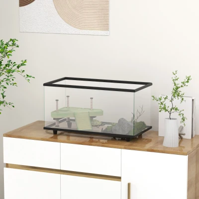 PawHut Acuario para Tortugas 50L Terrario de Tortugas Pequeñas con Plataforma Rampa 60x30x32 cm Transparente