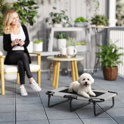 PawHut Erhöhtes Hundebett klappbar Haustierbett, Outdoor Hundeliege mit Netzdesign Hellgrau Oxford 75 x 51 x 18 cm