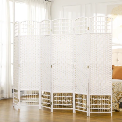 HOMCOM Biombo Separador de Ambientes de 6 Paneles Plegable de Cuerda de Papel 160x170cm Decoración para Dormitorio Blanco