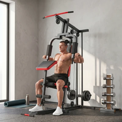SPORTNOW Máquina de Musculación con Polea Alta y Baja Prensa de Pecho y Piernas Compatible con Discos 25 y 50 mm (No Incluidos)