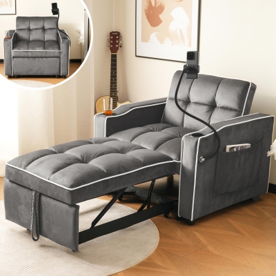 Expandable Sofa Bed with 3-Position Backrest, 83L x 167W x 76H cm, Dark Grey