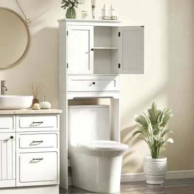 HOMCOM Móvel WC Sobre o Vaso Sanitário Armário de WC com 2 Portas Gaveta e Prateleira Ajustável Branco