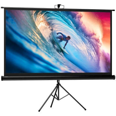 HOMCOM Pantalla de Proyección con Soporte Portátil 84 Pulgadas Formato 16:9 con Altura Ajustable 186x105 cm Negro