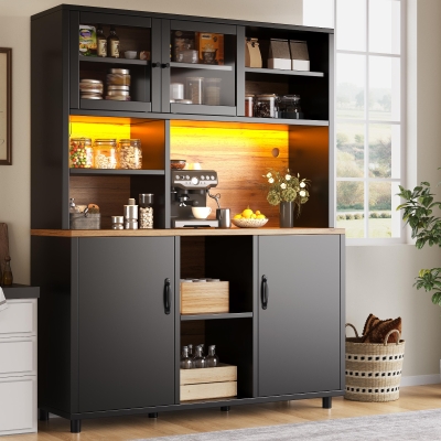 Tall Multi‑Purpose Storage Cabinet with App‑Controlled LED Lighting, 140L x 40W x 185H cm, Black